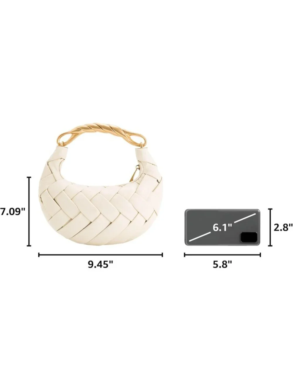 👜Women's White Orla Woven Top Zipper Handle Bag Gold Twist Handle Purse